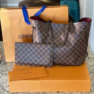 Louis Vuitton Neverfull MM Damier Ebene + Pouch